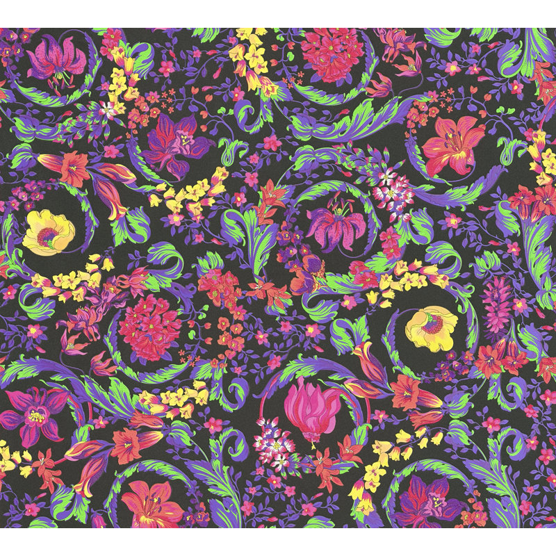  Papier peint en vinyle Butterscotch Empress, Noir rose / vert / mauve / jaune