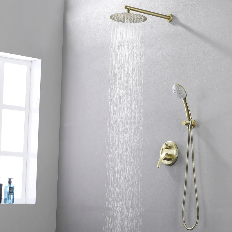 Système de douche complet à pression équilibrée avec valve brute, Or brossé