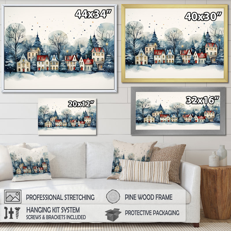 «Christmas Village In Winter I - Winter Landscape», art mural, Toile tendue, H 34 po x l 44 po x P 1,5 po