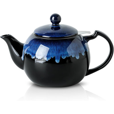 34oz Nebula Blue Reactive Glaze Ceramic Teapot with Infuser for 6-Cup Tea Party