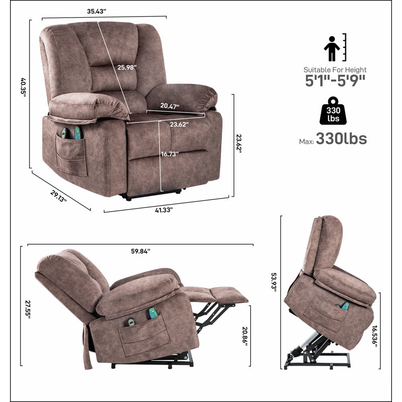 Fauteuil inclinable électrique Power Lift, Brun