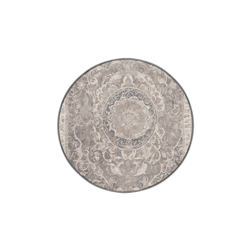 Tapis gris soyeux et moelleux, Rond 3 pi