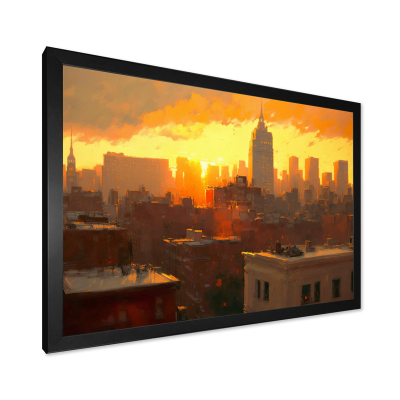 «Beautiful Sunset in New York I», reproduction sur toile, H 30 po x l 40 po x P 1,5 po, Impression noire sur toile encadrée