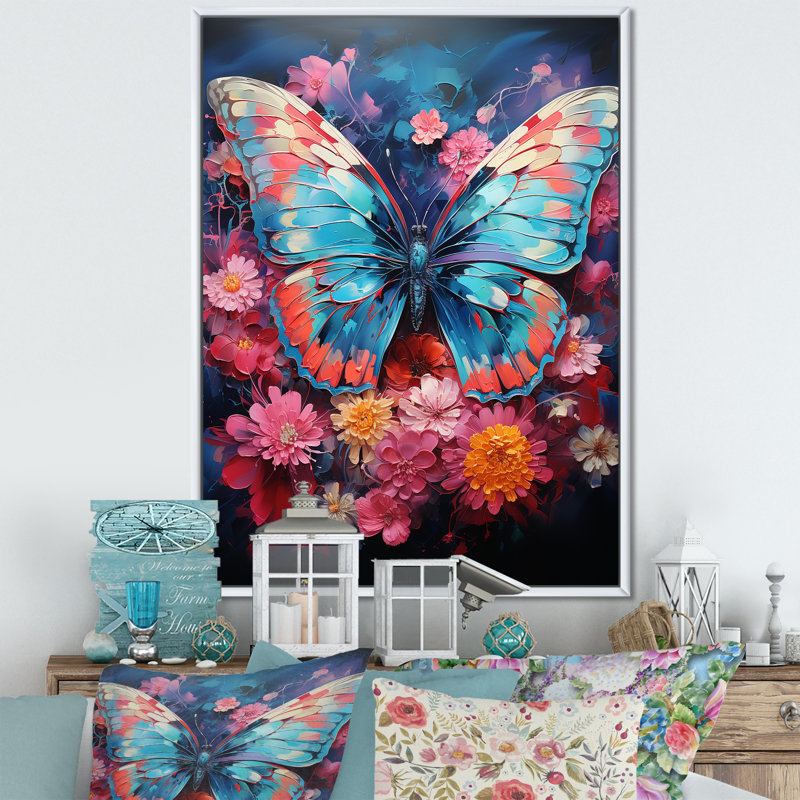 Butterfly Fauvist Flutter  - Butterfly Wall Decor, Cadre flottant blanc, H 44 po x l 34 po