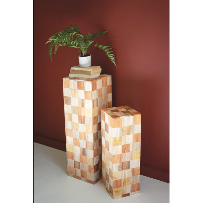 Latitude Run® Set Of 2 Assorted Wood Block Pedestals