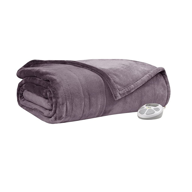 Serta Parsa Heated Plush Blanket, Twin, Prune