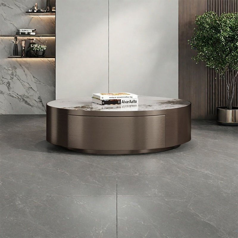 Round rock panel coffee table living room, 12.6" H x 39.4" L x 39.4" W