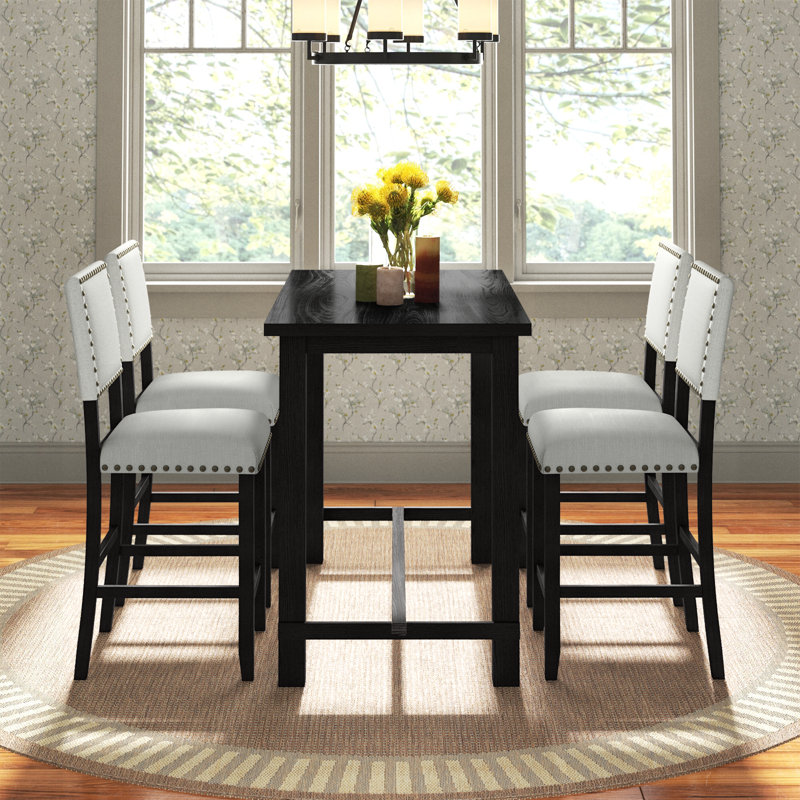 Ailey 4 - Person Counter Height Dining Set, Espresso, Espresso, Espresso/Beige