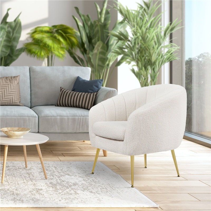 Fitchburg Velvet Barrel Chair, Ivory
