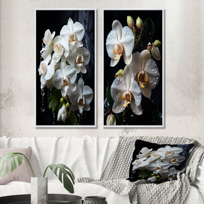 «White Orchids Petals Of Elegance», ensemble de 2 reproductions d'art sur toile