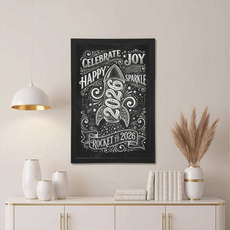 «Celebrate Joy Happy Sparkle 2026 Rocket To 2026», style tableau noir sur toile tendue, impression décorative du Nouvel An