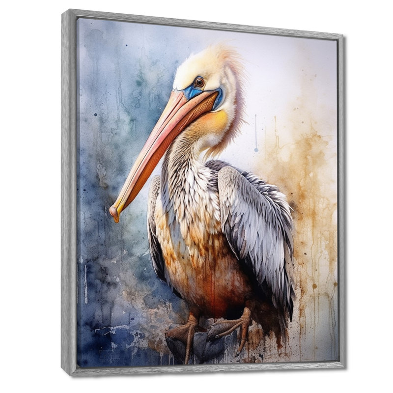 Majestic Pelican I - Imprimé, H 32 po x l 16 po x P 1 po, Encadrement argenté