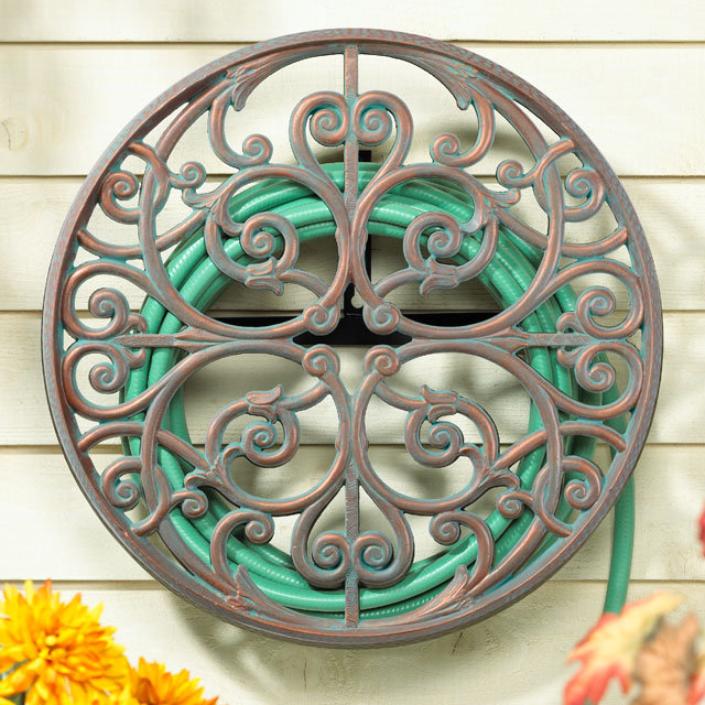 Aluminum Wall Mounted Hose Holder, Copper Verdigris