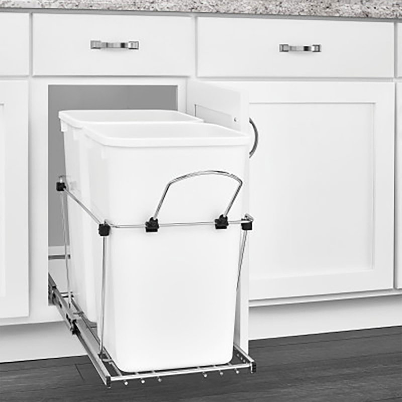 White Double 27 Quart Pull-Out Kitchen Trash Bin