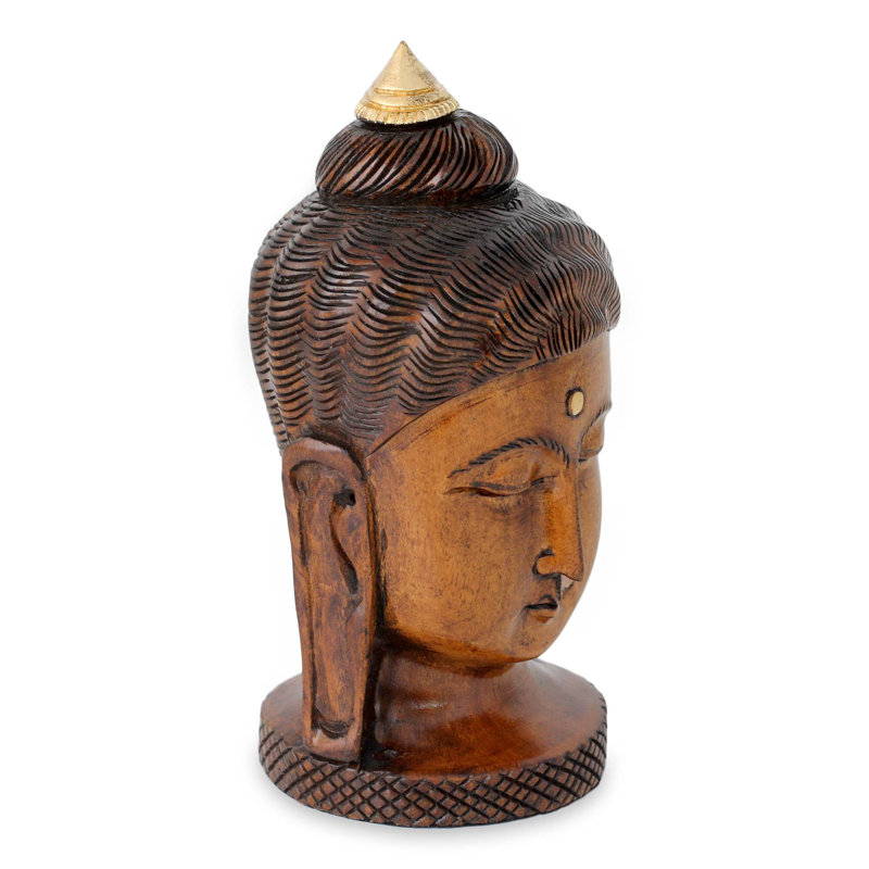 Buste de jeune Bouddha en bois artisanal Faleisha