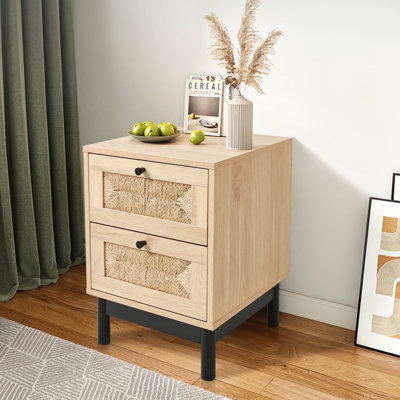 Abentego Manufactured Wood Bedside Table with 2 drawers