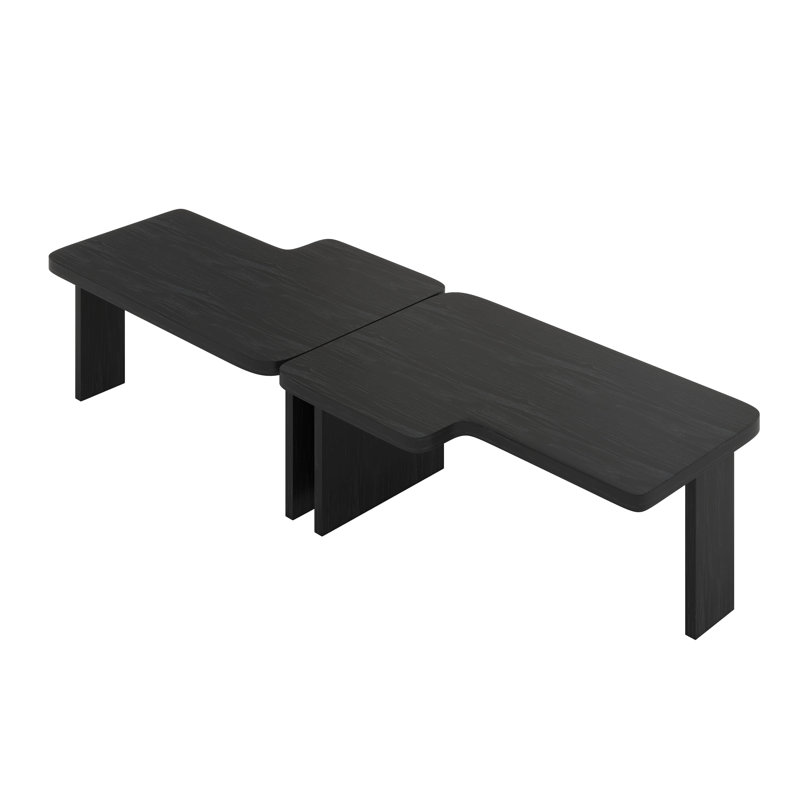 Modern Minimalist Coffee Table Set, Rectangle Coffee Table With Splicing Design, Black