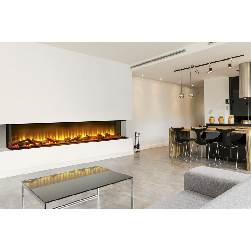 Adella Belfry Heating Black Electric Fireplace with 6824 BTU, 49cm H x 205.4cm W x 23.5cm D