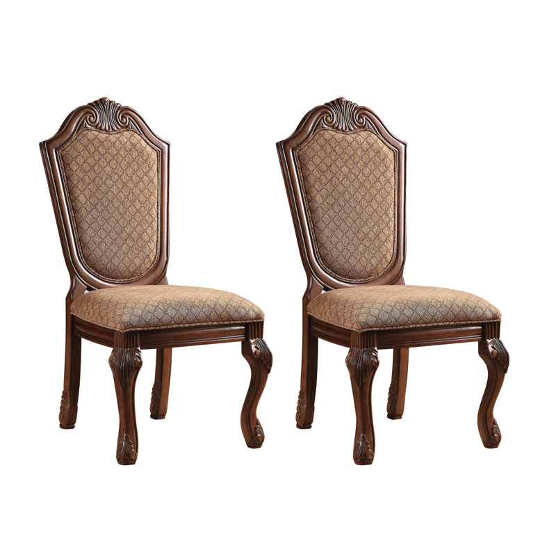Ensemble de 2 chaises d'appoint beige et cerisier à dossier uni