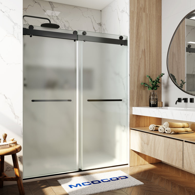 Opal Mirage MCOCOD 56-61"W x 76"H Double Sliding Frameless Soft Close Shower Door with 3/8"(10mm)Frosted Glass, Matte Black