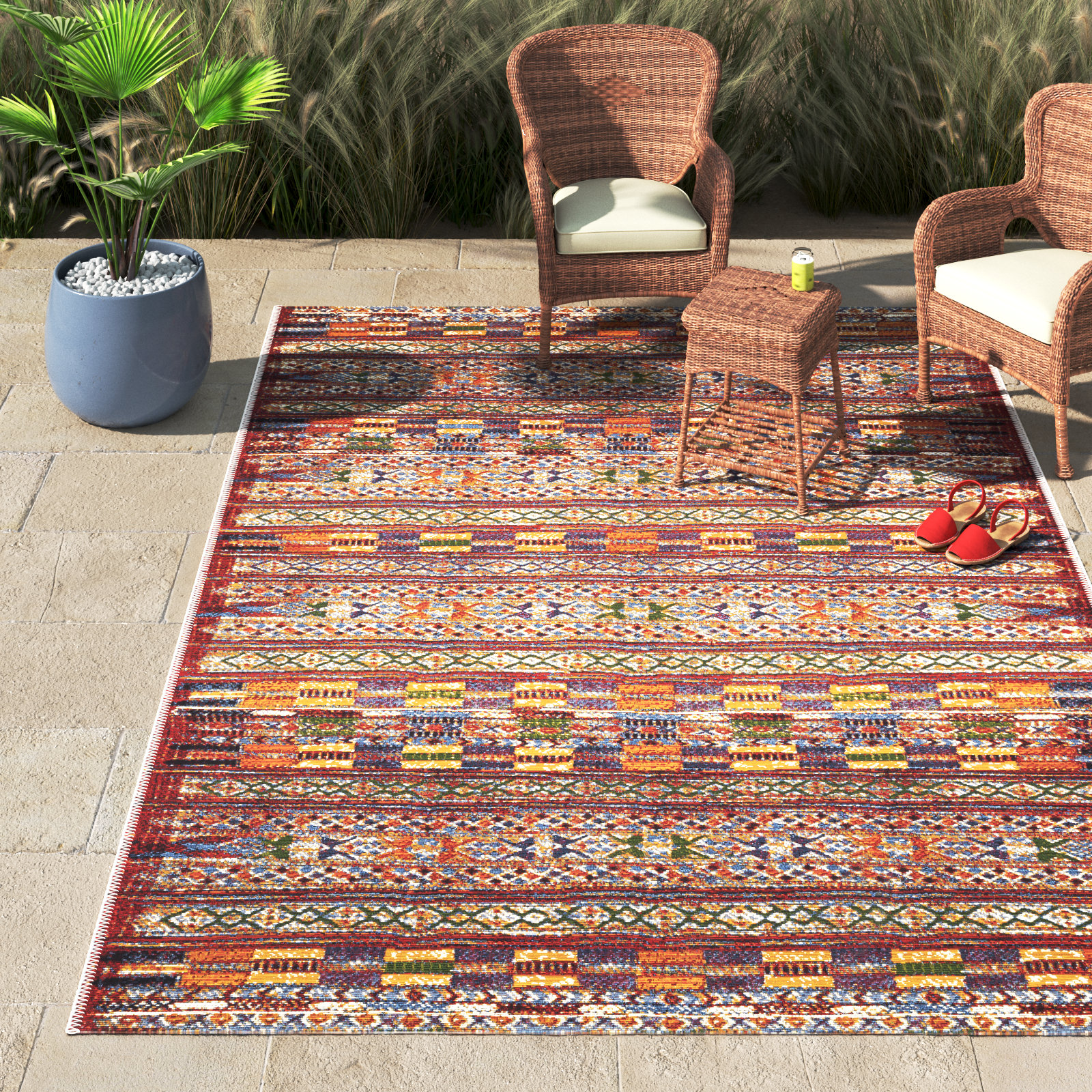 Langley Street® Fiecke Abstract Red Indoor / Outdoor Area Rug & Reviews ...