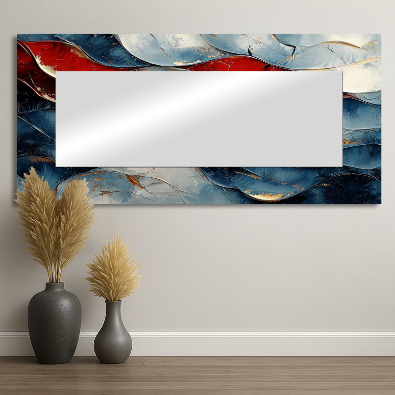 Miroir éclaté de vagues de fractale turquoise - décoration murale miroir de fractales - imprimé sur métal, 28 po x 60 po