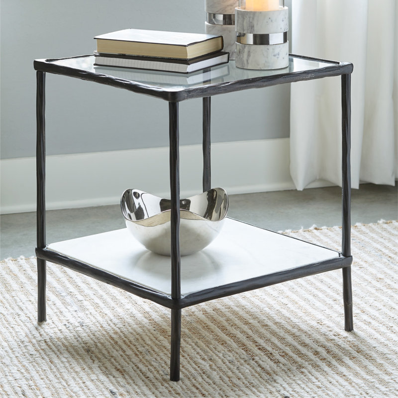 Glass Top End Table, Black