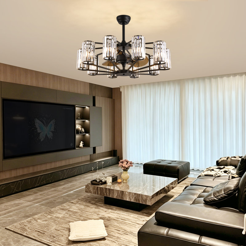 Ferris 36'' 10 - Light Dimmable Crystal Ceiling Fan with LED Lights and Remote Control, LED