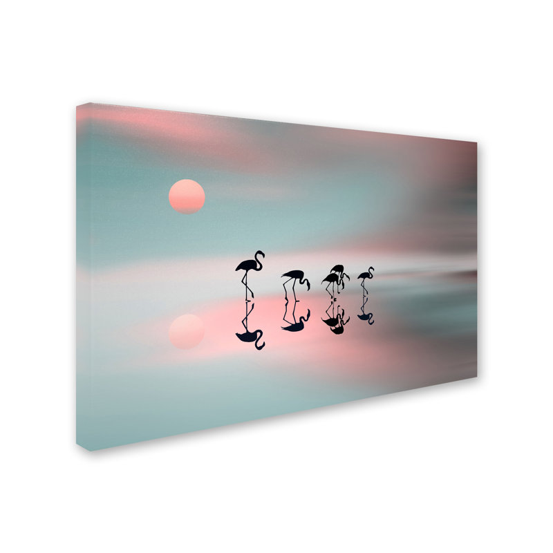 Art mural sur toile tendue - "Family Flamants" de Natalia Baras pour décoration de salon, de chambre à coucher ou de bureau - 22 x 32