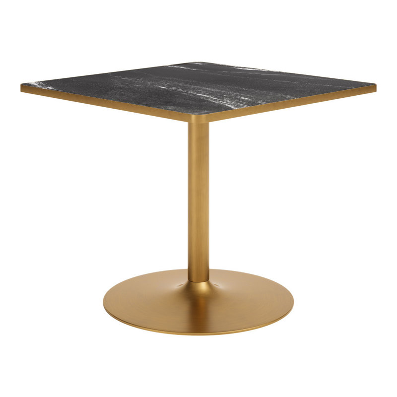 Table de salle à manger carrée de 91 cm (36 po) avec pied central en faux marbre noir et or et acier