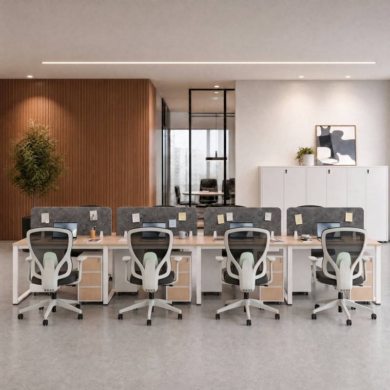 Okeysen 8 Person Office Desk Set with 8 BIFMA-Certified Chairs and 8 File Cabinets, 29.5" H x 188.8" W x 47.2" D