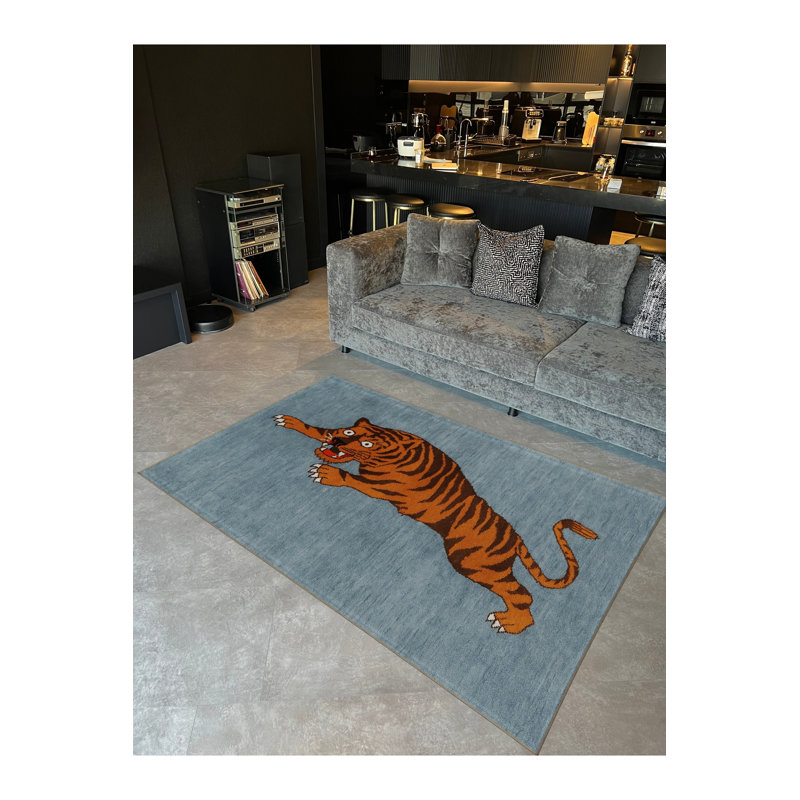 Tapis gris tissé à imprimé tigre Mosso, 4'11" x 7'7"
