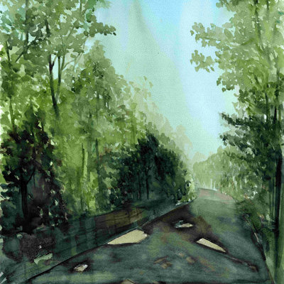 " Path In The Woods Watercolor 2 " Painting Print
