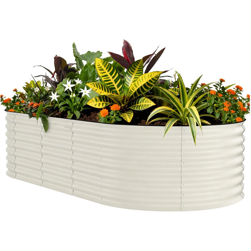 Metal Raised Garden Bed, Beige, 45cm H x 240cm W x 120cm D