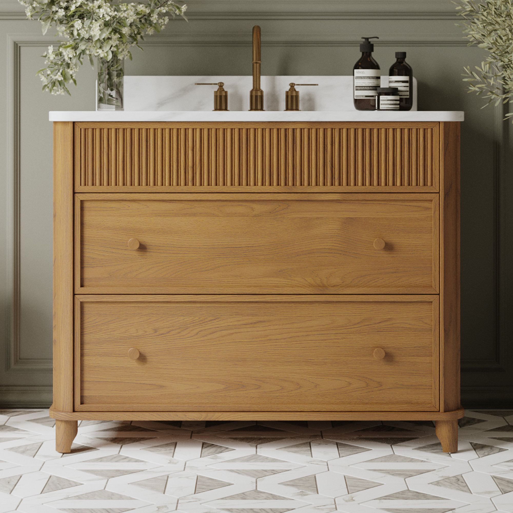 Kennedy Bathroom Vanity In Natural Enhanced Oak, Enhanced Natural Oak, 42"