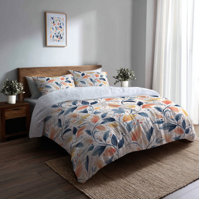 Ensemble de literie 3 pièces Boho - Ensemble de housse de couette et coussin décoratif à motif cachemire botanique orange