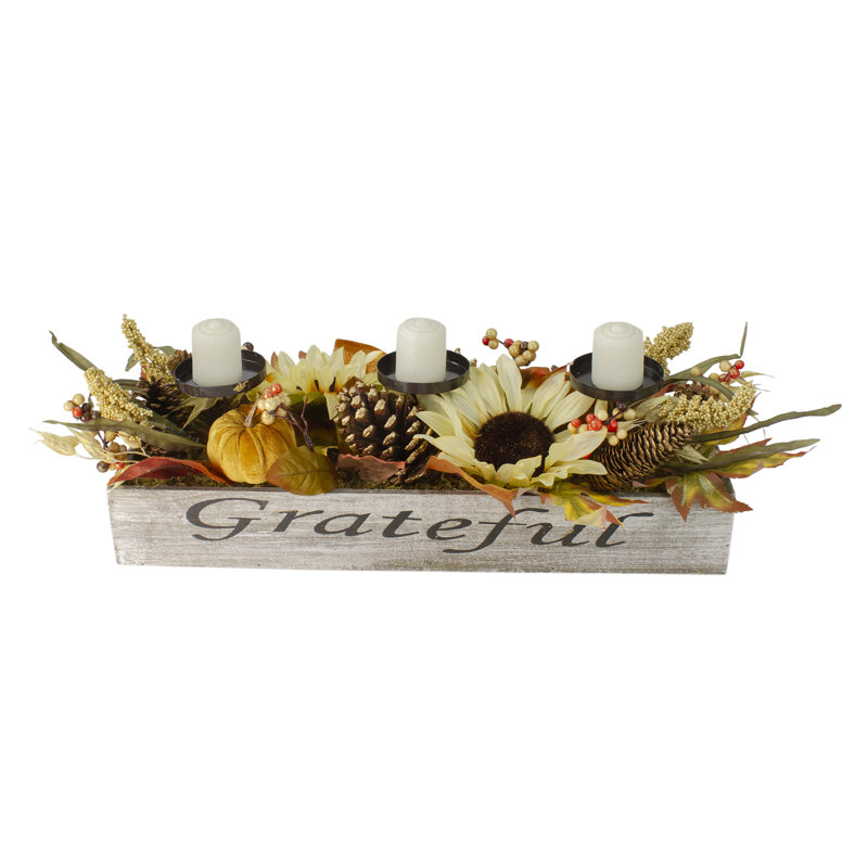 Centre de table porte-bougie 30 "Autumn Sunflower" Grateful