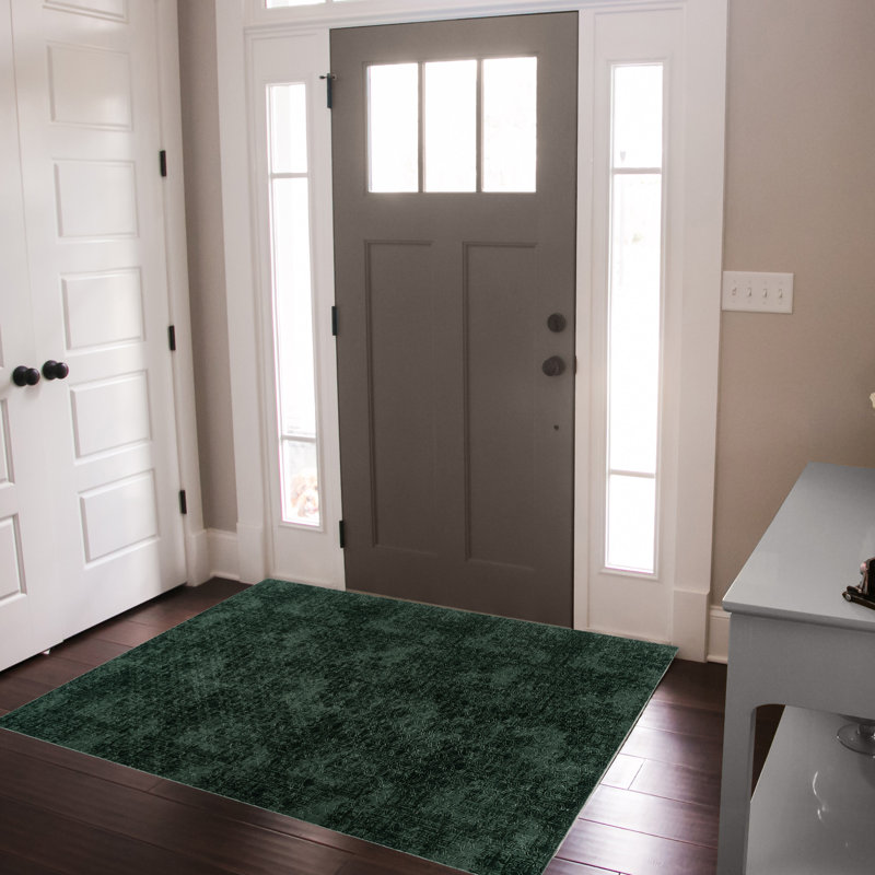 Aubepine Thandi Dark Green Embossed Transitional Geometric Indoor Area Rug, Soft Polyester – Living Room & Bedroom - Green, 4x6