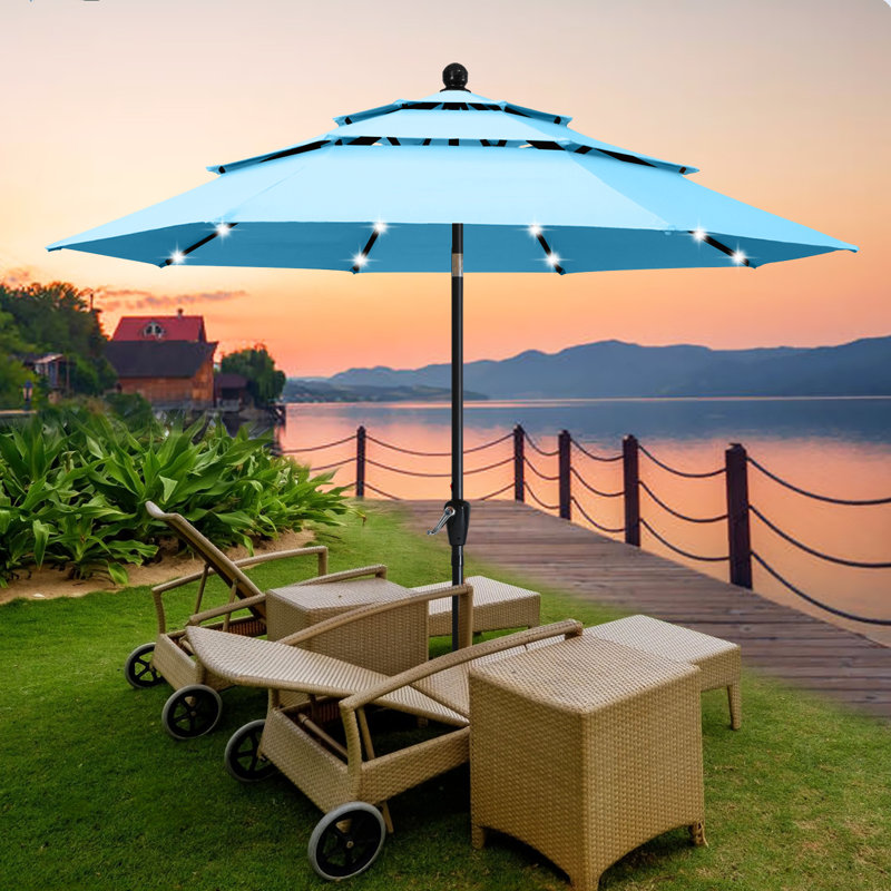 Parasol de marché éclairé Caerphilly, Kaki, 106.3" W x  106.3" D