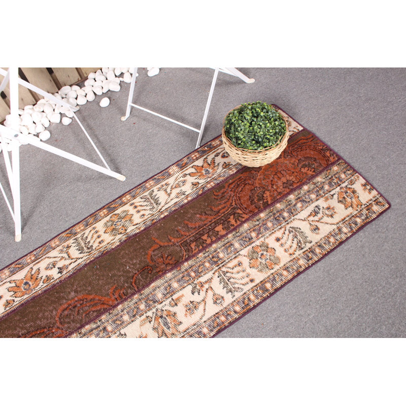 Classic Vintage Turkish Wool Runner Rug with Floral Oushak Design Ideal for Kitchens