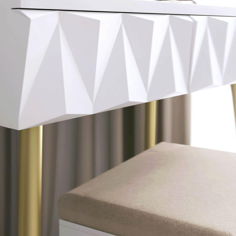 Audly Dressing Table, White/Gold