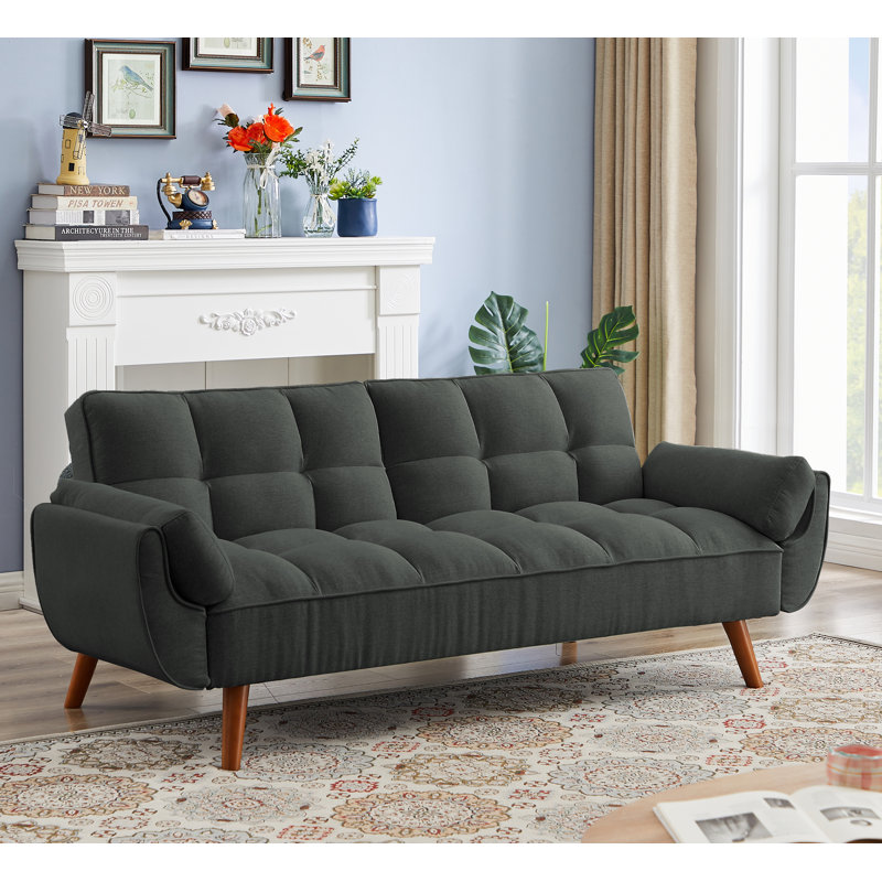 Canapé-lit convertible à accoudoirs évasés 75 po Jalena, Polyester gris anthracite