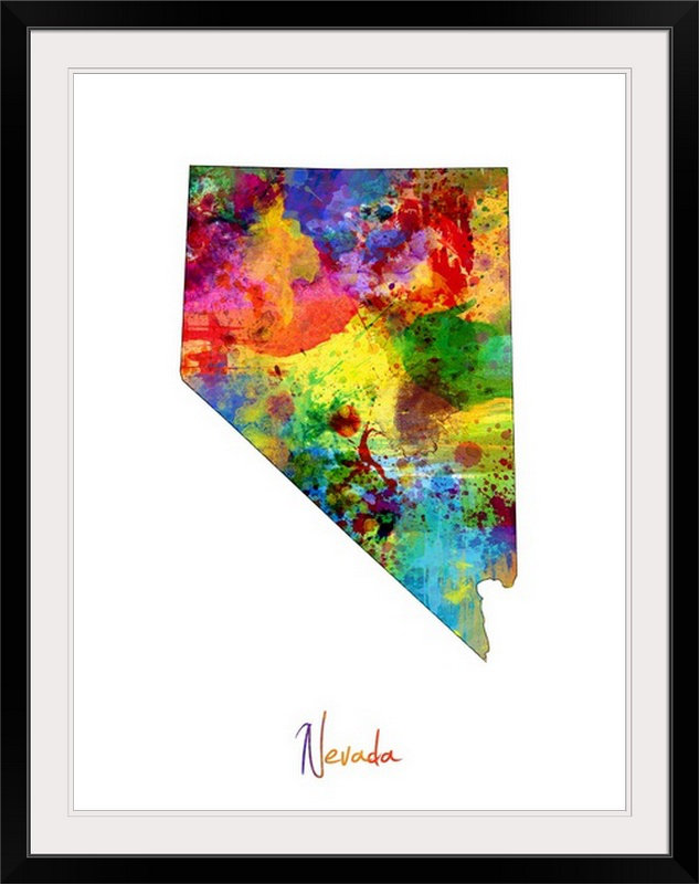 Francy «Nevada Map» par Michael Tompsett - reproduction, Cadre blanc, H 24 po x l 20 po x P 1 po