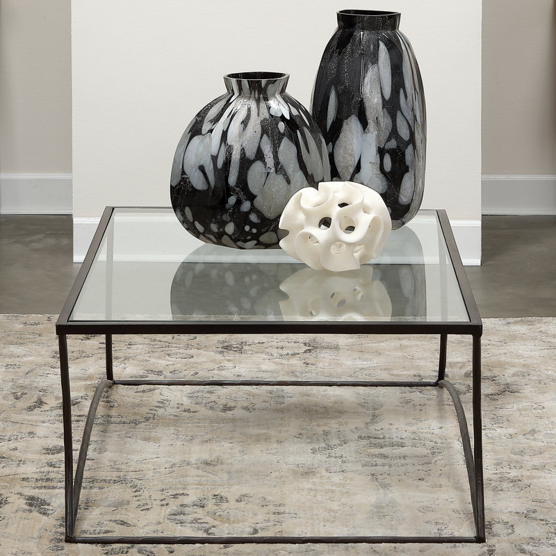Kai Rectangular Black Metal and Glass Coffee Table