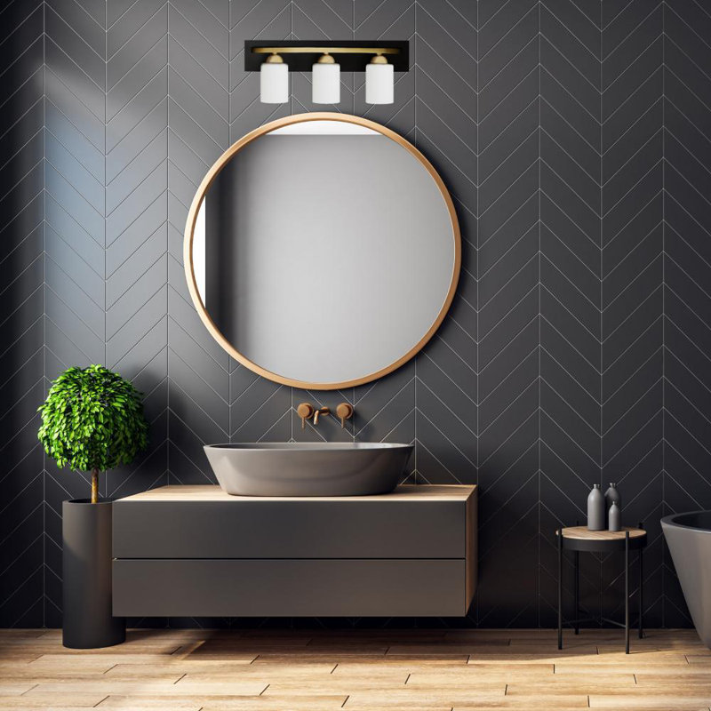 Éclairage pour meuble-lavabo à intensité variable Aimilia, 3, Noir / or