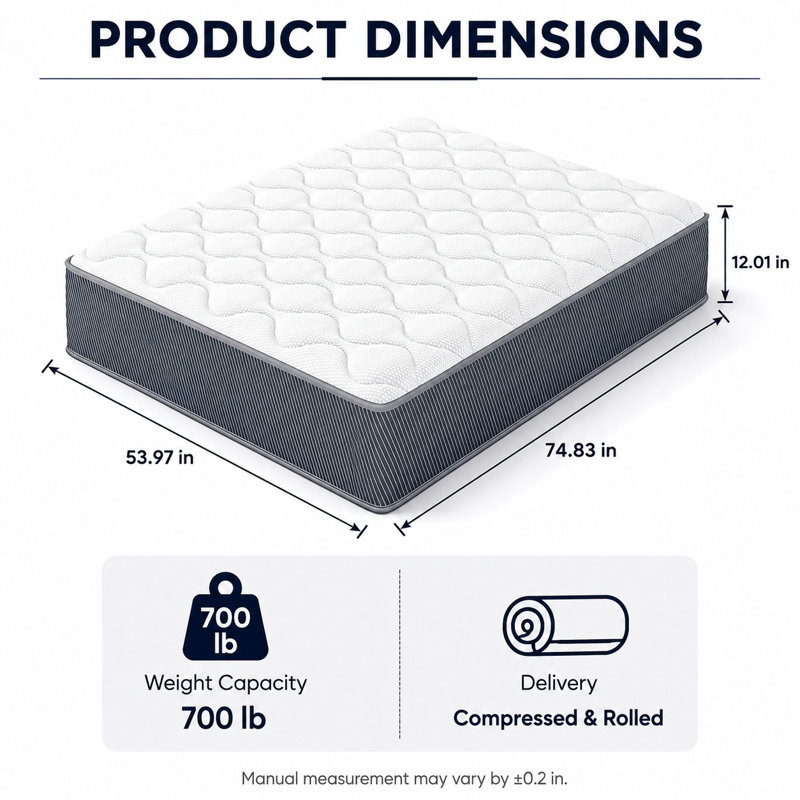Matelas hybride complet, ressorts ensachés et surmatelas à mémoire de forme, fermeté moyenne, 12"
