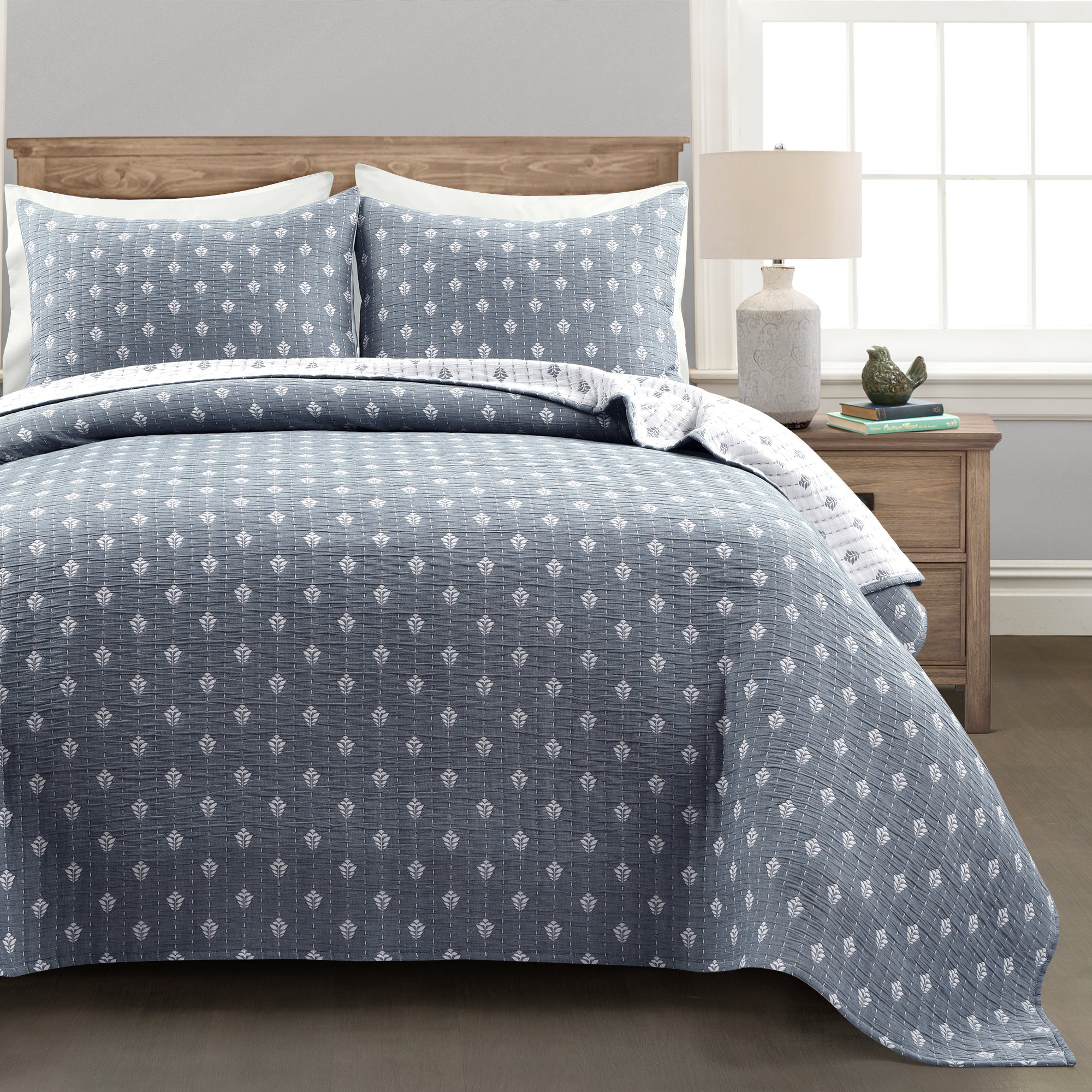 Willards Cotton Quilt Set, King Quilt + 2 Shams, Blue
