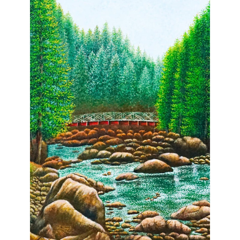 Pont sur la rivière | Acrylique sur toile | Par Runa Bandyopadhyay