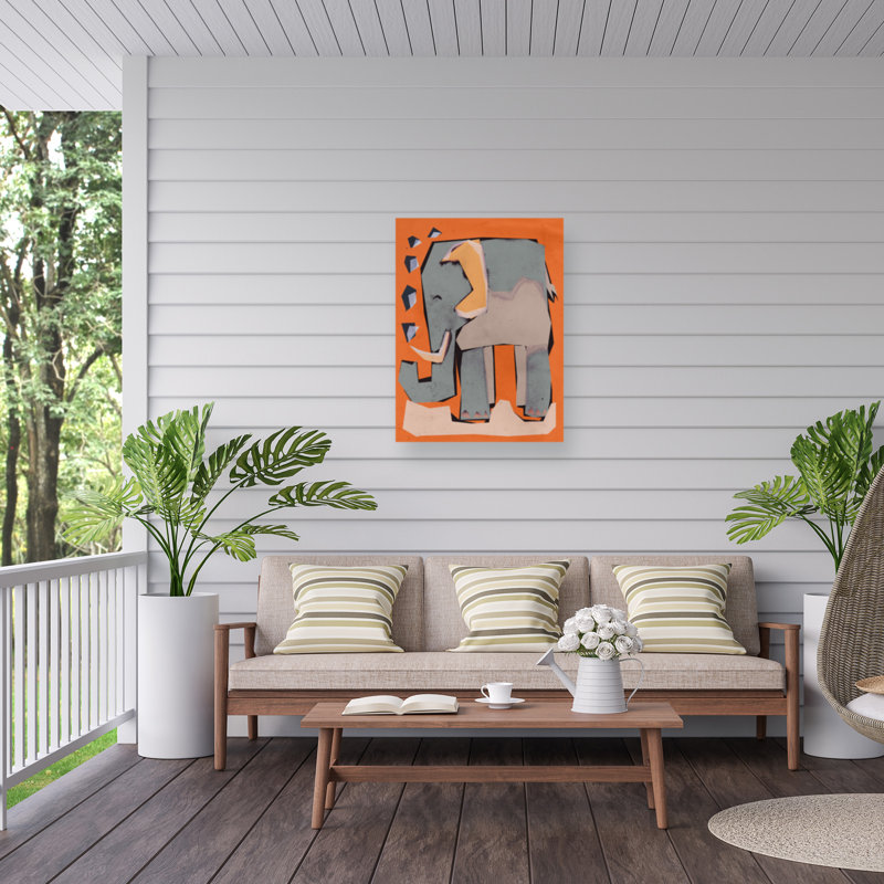 «Happy Elephant On Canvas» par Treechild, reproduction, H 47 po x l 35 po