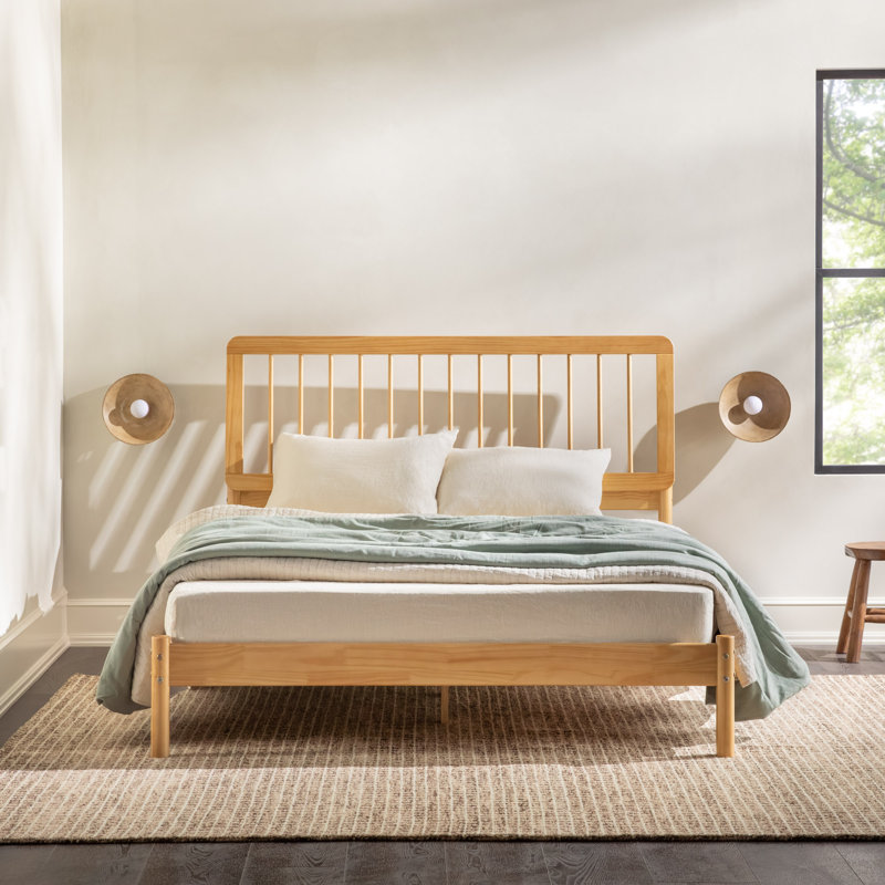 Lit plateforme Catrece, Pin naturel, Grand lit
